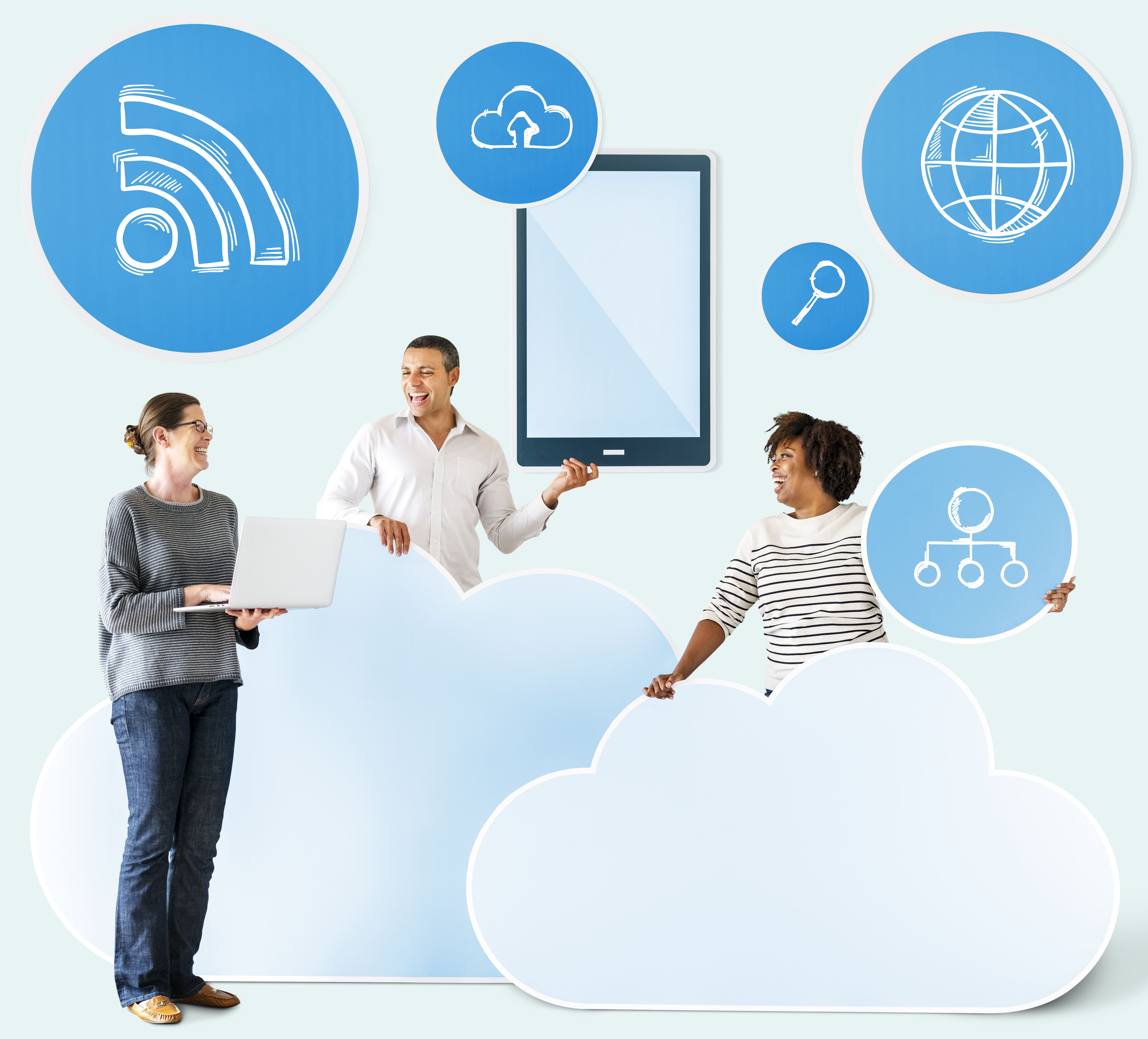 Illustration of interconnected cloud services for business strategies.