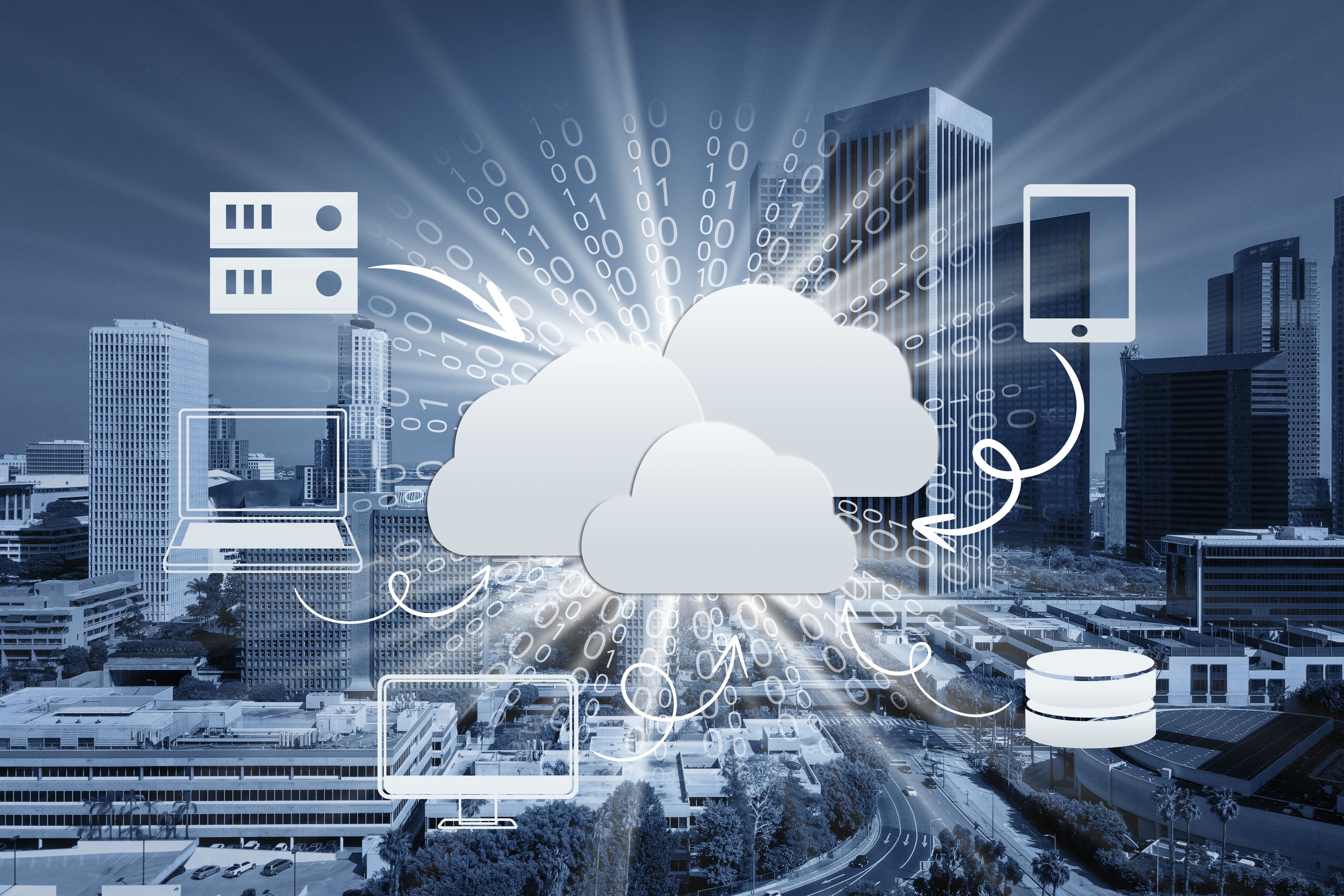 Diagram showing interconnected cloud services and data storage.