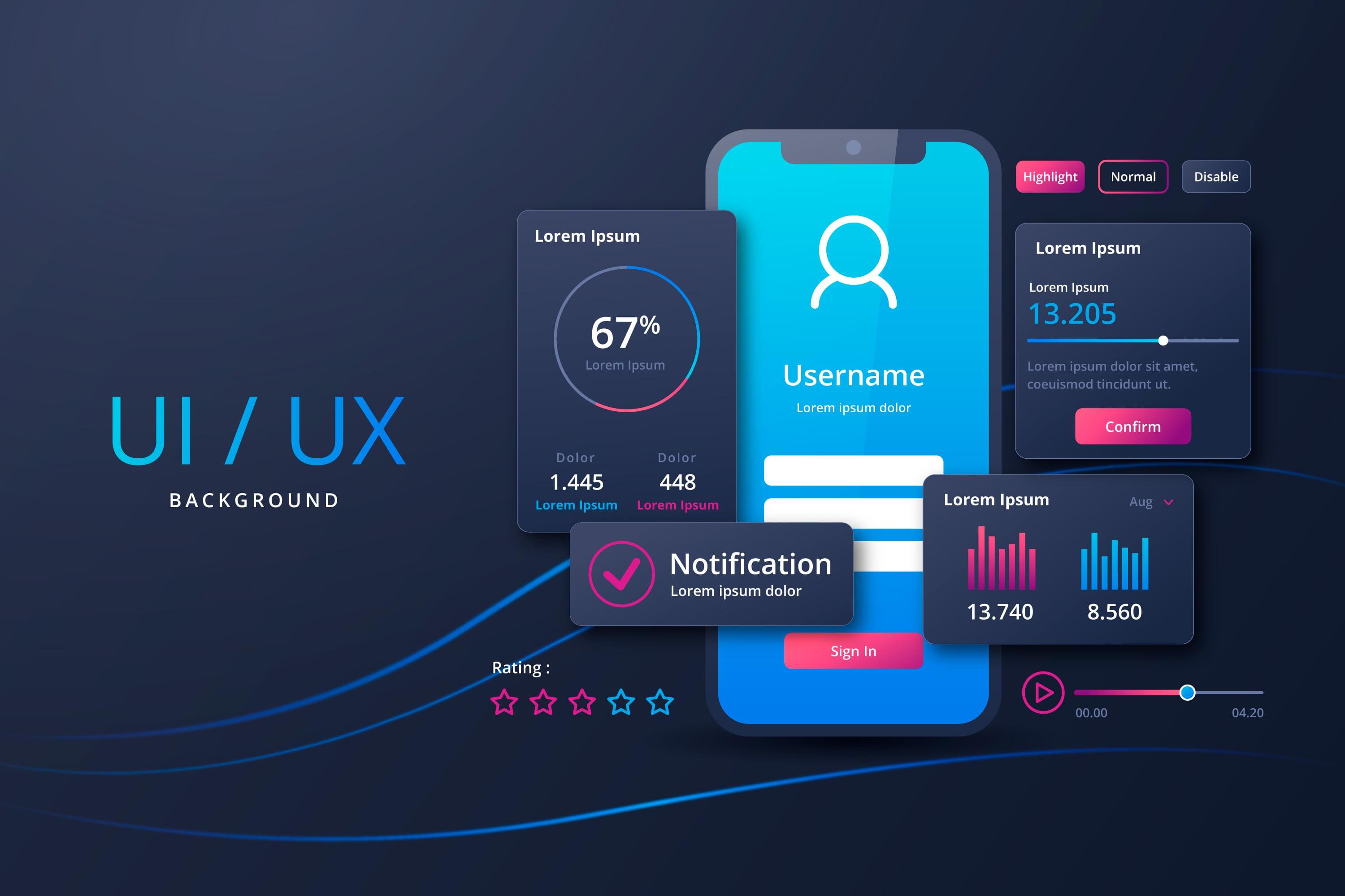 Creative UI/UX design process with wireframes and user flows.
